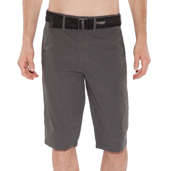 Guess Grey Striped Shorts & Black Belt 36 Waist - Picture 2 of 8